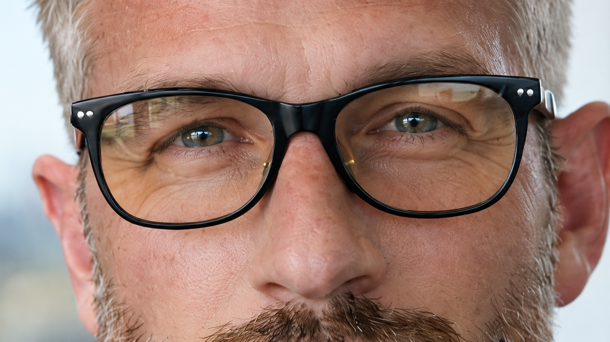 light eyes behind glasses