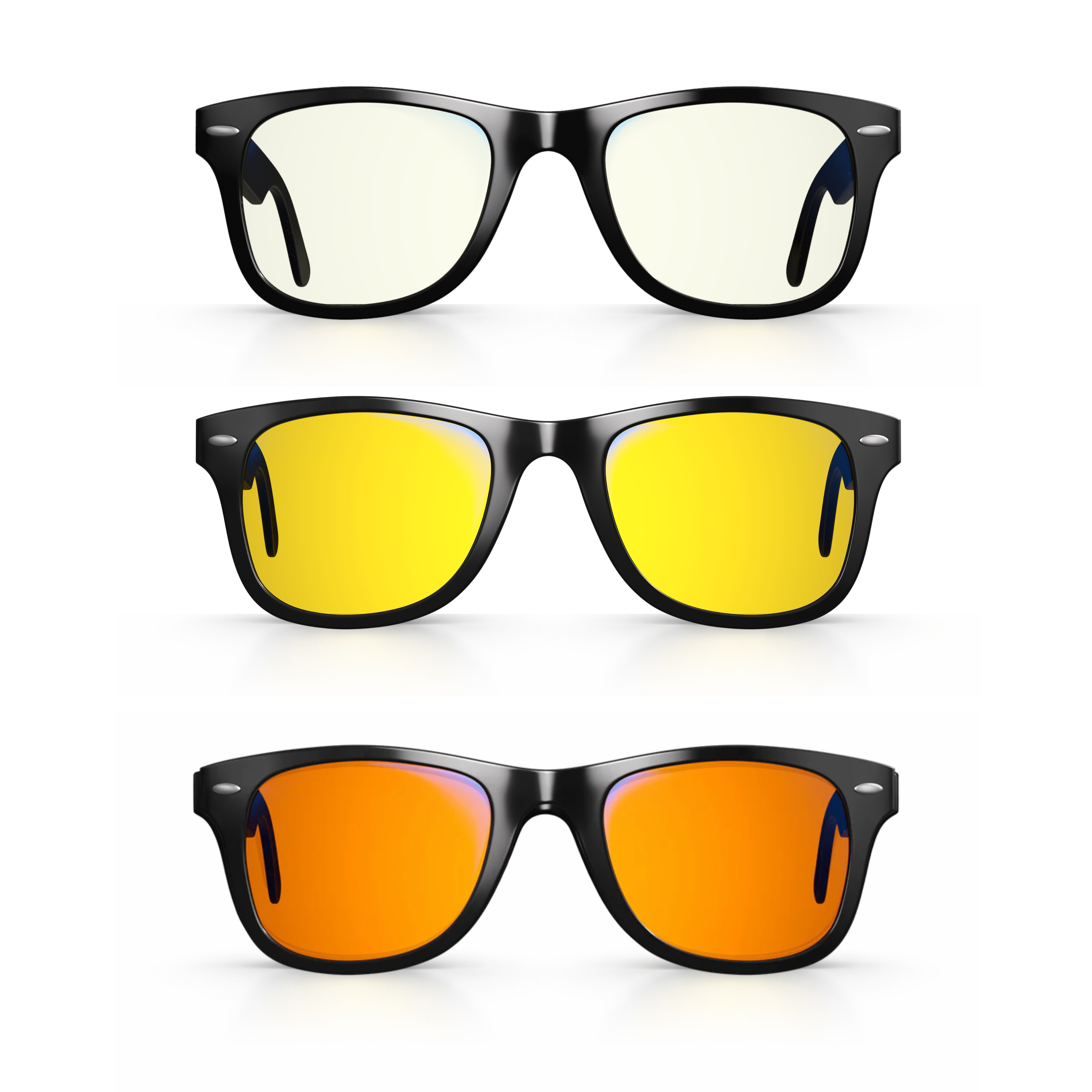 Bundle of Swannies blue light blocking glasses in black wayfarer frame for better focus, relaxation, and sleep