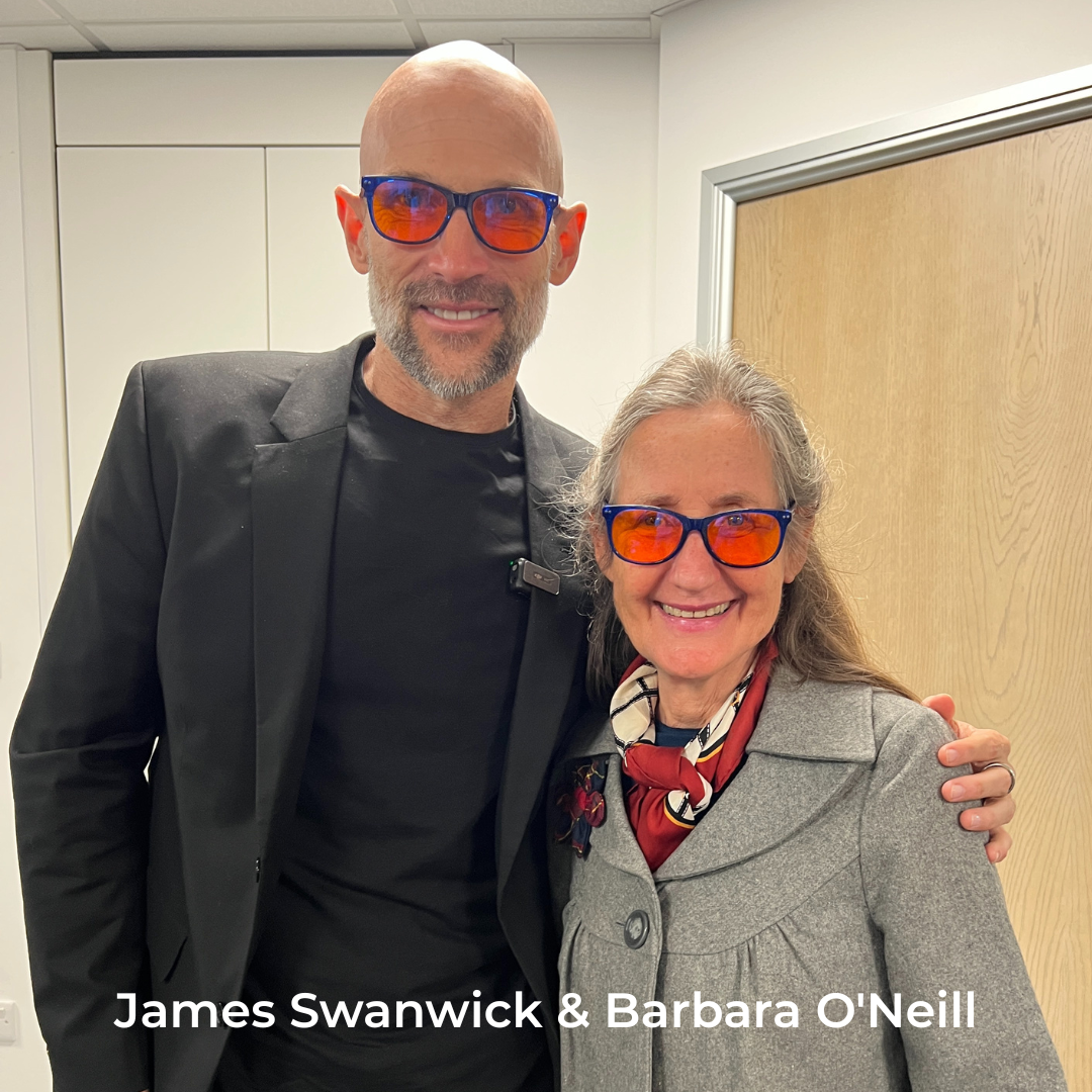James Swanwick and Barbara O'Neill wearing Sapphire Sleep Swannies