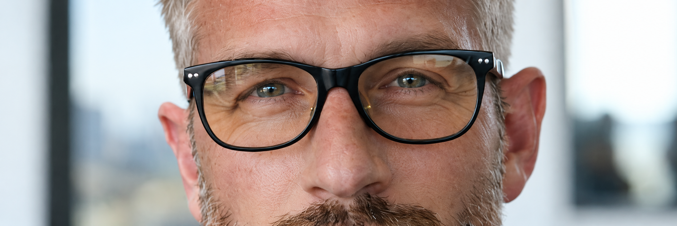 light eyes behind glasses