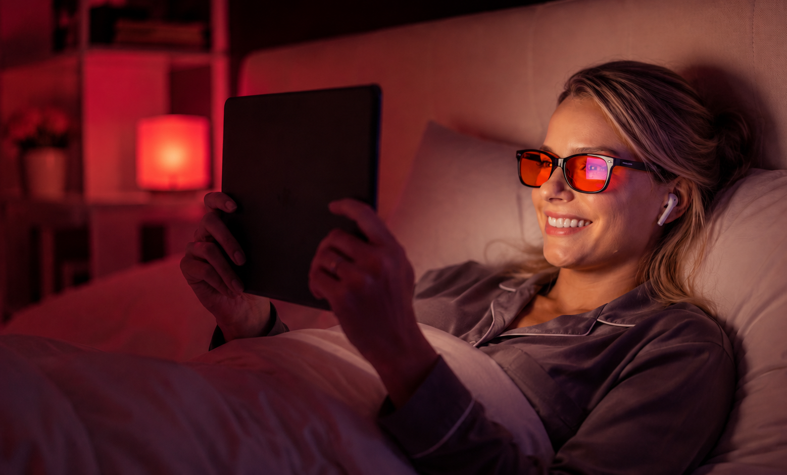 Woman with ipad and sleep swannies