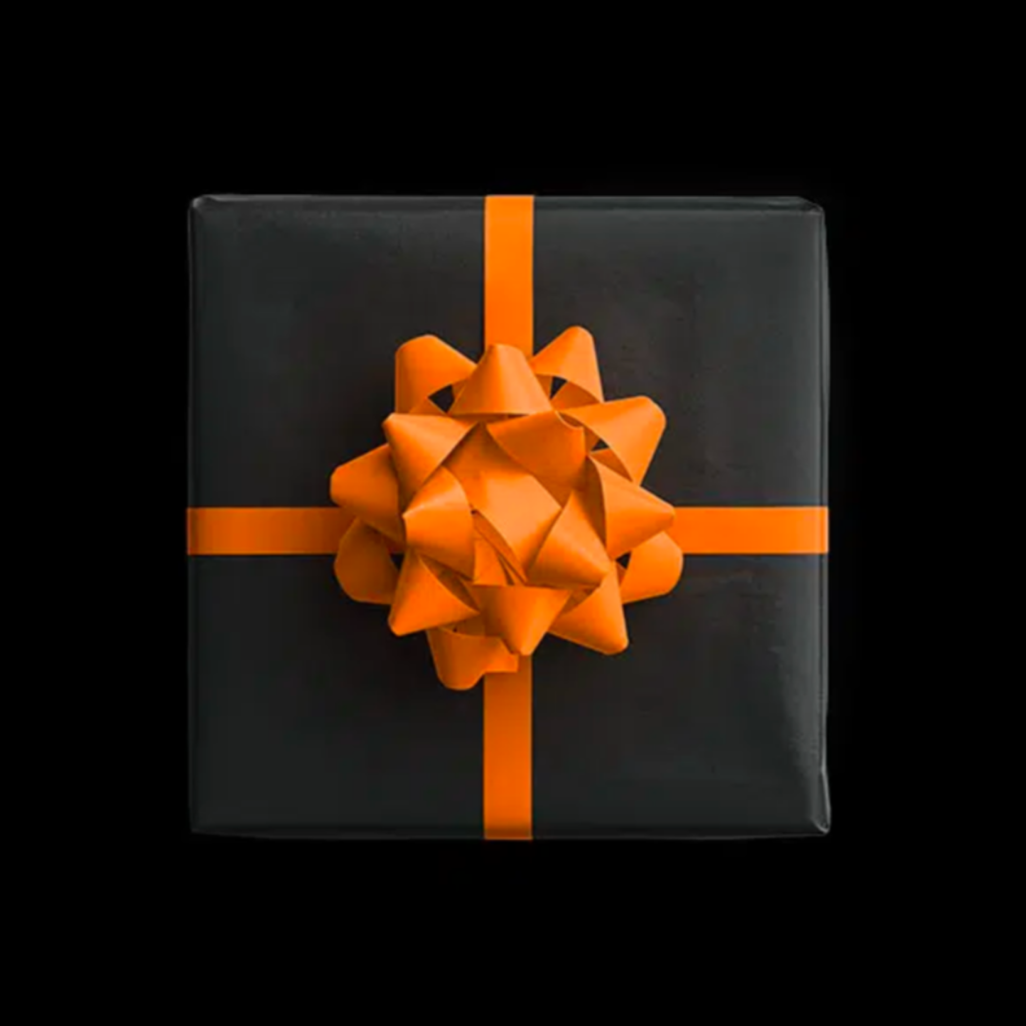 Black gift box with orange ribbon