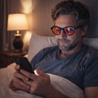 Man in bed wearing a Monroe Sleep Swannies