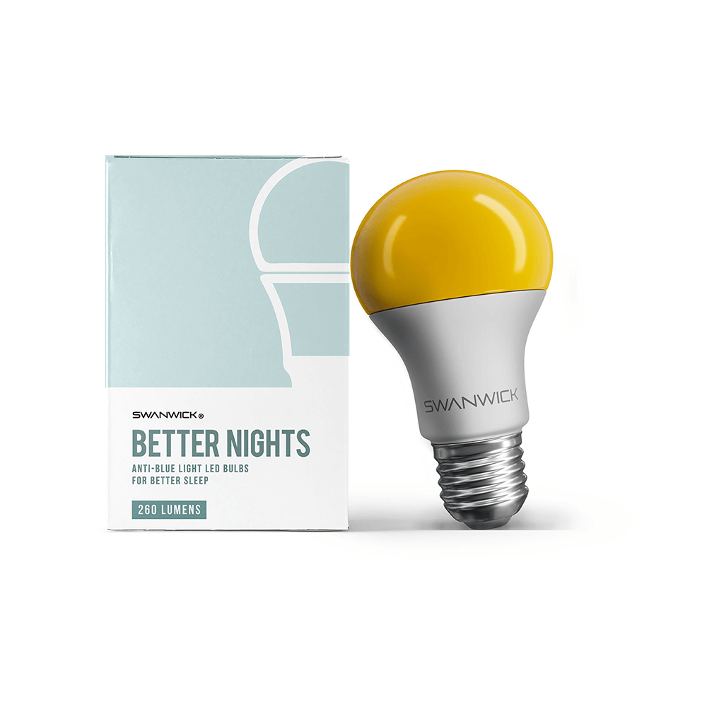 Swanwick Better Nights Anti-Blue Light LED Bulb with box packaging