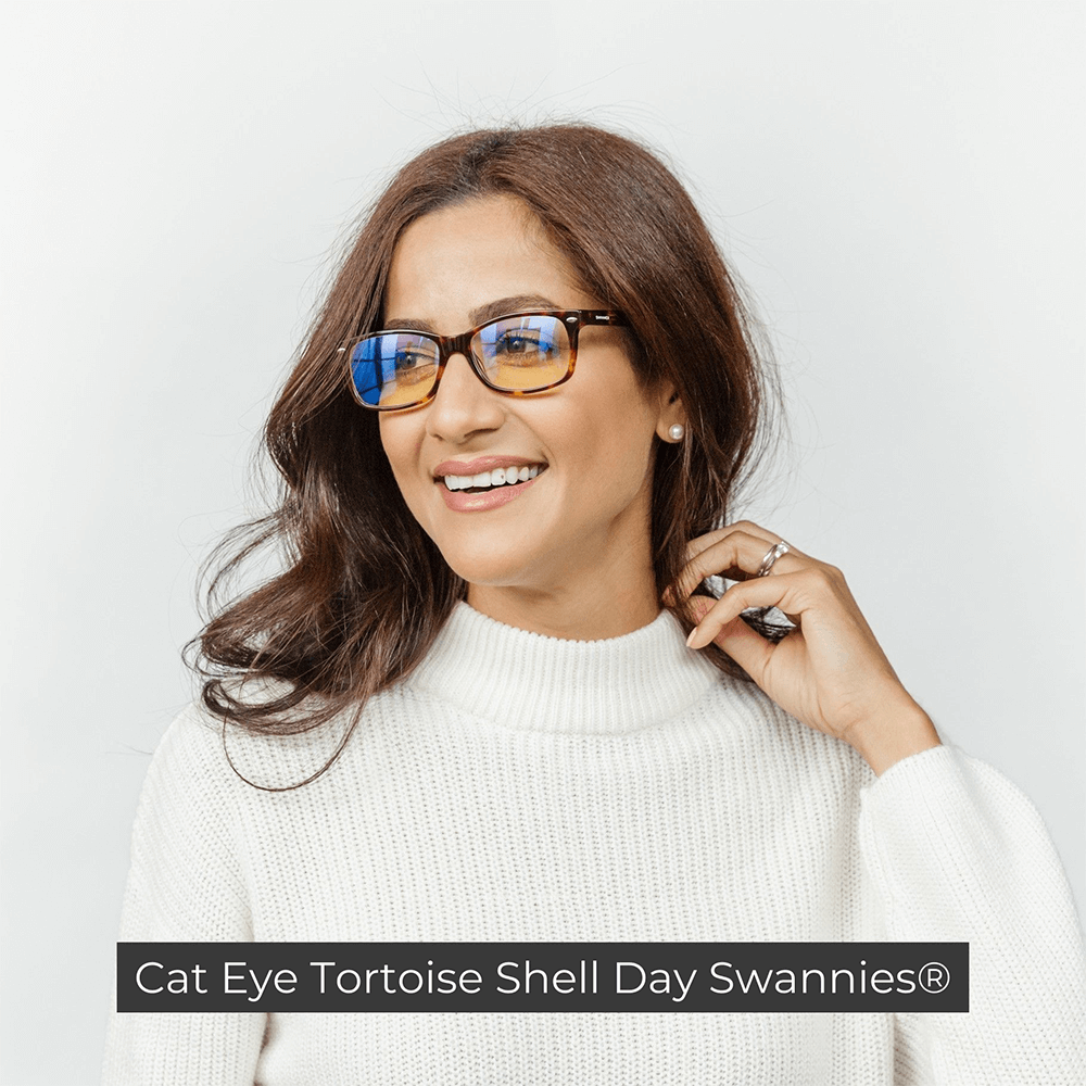 Swanwick woman wearing Cateye Tortoise Shell Day Swannies