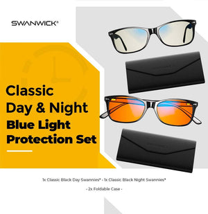 Classic Day & Night Bundle  Blue Light Blocking Glasses - Black